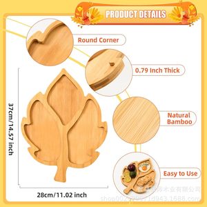 Bamboo Maple Leaf Shaped <b>Tray</b> Solid Wood Serving Plate For Hotel Coffee <b>Tea</b> Dried Fruit Pizza - Product Image 2