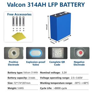 Batería Valcon 314Ah en Stock en la UE + Barra Colectora + Tornillo + Placa Aislante + Certificación CE 8000 Ciclos de Vida Útil 3- + 3~7 - Product Image 2