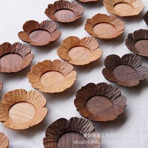 Japanese Style Handmade Wooden Tea <b>Tray</b> Floral Shape Solid Black Walnut Wood Hand Carved Teacup Organizer <b>Round</b> <b>Serving</b> <b>Trays</b> - Product Image 1