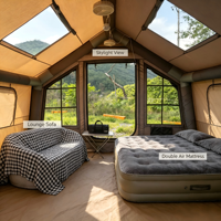 Tenda Atap Tiup Kapas Hijau 8+8m Empat Musim untuk Berkemah di Luar Ruangan, Tahan Air dengan Lem Hitam, untuk Berkemah Keluarga dan Glamping