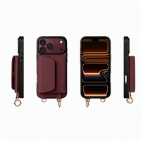 Étui portefeuille bandoulière en cuir pleine fleur bordeaux pour iPhone 17 18 Pro Max Duo, personnalisable avec logo, vente en gros OEM
