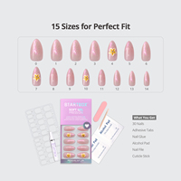 BTArtbox doux Gel XCOAT 3D Floral presse sur les ongles en gros court amande fait à la main bleu français pointe faux ongles
