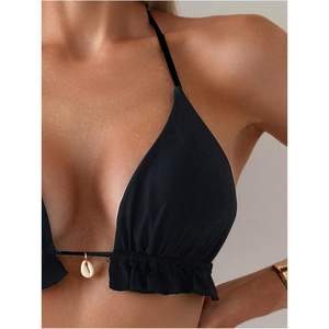 เสื้อชุดว่ายน้ำบิกินี่แบบผูกคอสำหรับผู้หญิง แต่งระบายทรงสามเหลี่ยม ผ้ายืดสแปนเด็กซ์ ไนลอน - Product Image 3