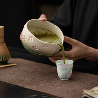 Support à thé en céramique style Japandi pour bol à matcha, motif fleur de cerisier, 550 ml, accessoires de cérémonie du thé écologiques