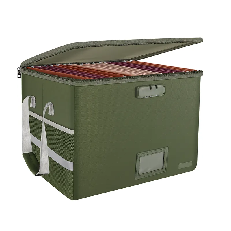 グリーン大容量ハンドル防水収納A4折りたたみ式耐火ドキュメントボックスファイリングボックス