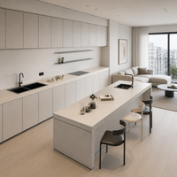 Îlot de cuisine et salle à manger intégrés de luxe moderne, solution de mobilier sur mesure pour les petites entreprises et projets résidentiels