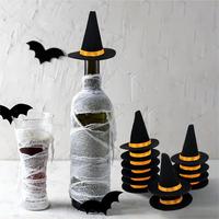 Großhandel Umweltfreundlicher Wiederverwendbarer Mini-Filz-Hexenhut Halloween-Party Flaschendekoration Kostüm-Requisiten Feiertagsparty-Deko