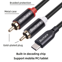Câble audio Bochara tressé Type C vers 2RCA OFC avec chipset de décodage DAC intégré, blindage feuille et tressé, 1m 2m