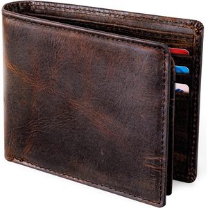 GSOIAX Crazy Horse Genuine Leather <b>Wallet</b> for Men <b>RFID</b> Protected Vintage Bifold 11 <b>Card</b> Slots 2 ID Windows 4 Inch Genuine - Product Image 1