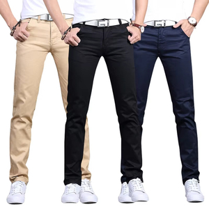 Mid Waist Youth Four Seasons Trousers Men's High Cotton Content Slim Straight Solid Color Classic Casual Pants - Product Image 1