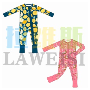 Bộ đồ liền thân dài tay chất liệu tre spandex in họa tiết tùy chỉnh, đạt chứng nhận CE CPC, có khóa kéo, dành cho bé. - Product Image 4