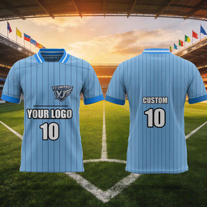 Camiseta de Fútbol de Alta Calidad, Color Azul Cielo y Blanco, Tejido Transpirable, Versión para Fanáticos, Cuello Redondo - Product Image 2