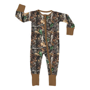 批发定制迷彩印花弹力竹子婴儿拉链连裤长袖儿童学步竹子双向拉链睡衣 - Product Image 3