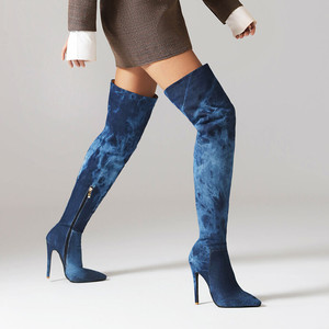 Chaussettes longues extensibles tendance au-dessus du genou en denim pour bottes hautes - Product Image 5
