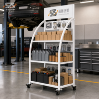 Étagères de présentation mobiles pour batteries, capacité de charge de 60 kg, panneau arrière perforé, 2 roulettes verrouillables, pour zones de levage de garage