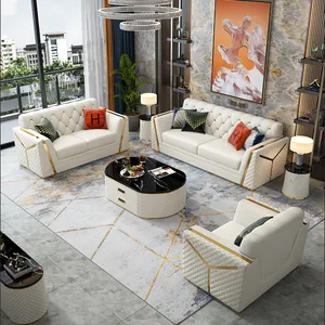 2023 Mobília moderna do grupo do sofá luxuoso leve do sofá do projeto da sala de visitas do couro do chesterfield para o escritório home do hotel