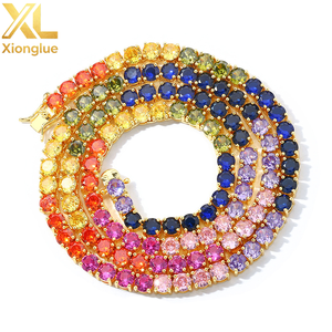 5mm Shiny Zircon Iced Tennis <b>Chain</b> Necklace Colorful Gemstone Hip Hop Jewelry Fashionable Necklace - Product Image 1