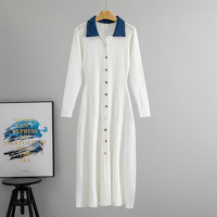 Robe trapèze vintage française color-block pour femme, à manches longues, taille cintrée, idéale pour le bureau – Vêtements féminins tendance en gros