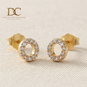 Boucles d'oreilles élégantes ethniques en or jaune massif 14 carats avec diamants de laboratoire certifiés IGI pour femmes, taille brillant ronde, bijoux personnalisés - Product Image 1