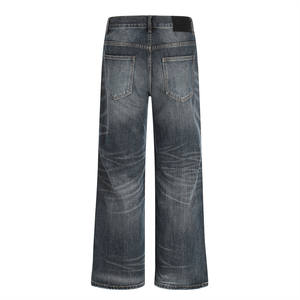 पंक मध्यम धुली हुई सफेद मध्य कमर कपास डेनिम पैंट हाई स्ट्रीट ट्रेंडी ढीले सीधे पैर के हाथ से पहने हुए पुराने पुरुष - Product Image 2