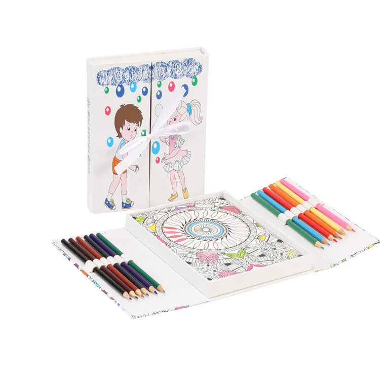 Vente en gros de livre de coloriage 3 fois créatif de haute qualité Offre Spéciale avec 12 crayons de couleur pour adultes et enfants