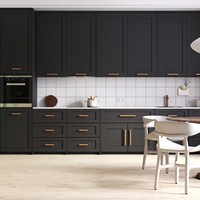 Ensemble complet d'armoires en bois Mdf personnalisé Meubles design Armoires de cuisine modernes de luxe en contreplaqué laqué noir à vendre