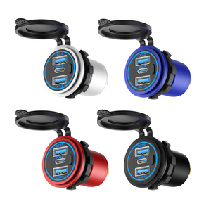 Cargador <span class=keywords><strong>de</strong></span> Coche LED con Doble Puerto USB QC y USB-C PD, Enchufe Redondo Integrado para Asiento <span class=keywords><strong>de</strong></span> Autobús, Cargador Móvil para Coche con Interruptor <span class=keywords><strong>de</strong></span> Encendido - Product Image 1