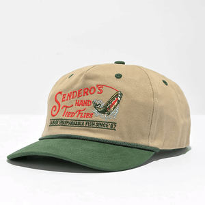 Casquettes de camionneur vertes à bord incurvé 5 panneaux Logo en PU personnalisé Chapeau de pêche Snapback Rope Casquettes de baseball fabriquées au Vietnam - Product Image 1