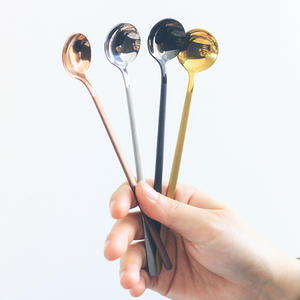 Cuchara de Postre de Acero Inoxidable 304 Estilo Europeo, Cuchara Larga para Café, Cuchara Redonda para Fruta y Yogur, Color Sólido - Product Image 1