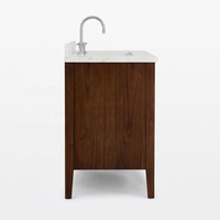 Meuble de salle de bain autoportant en bois massif noyer foncé, armoire de rangement à deux portes, style américain personnalisé