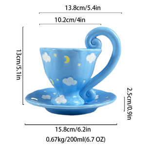 ชุดถ้วยและจานรองเซรามิกทำมือสไตล์ญี่ปุ่น ลายเมฆและพระจันทร์วาดด้วยมือ สำหรับชุดน้ำชายามบ่ายสุดหรู - Product Image 6