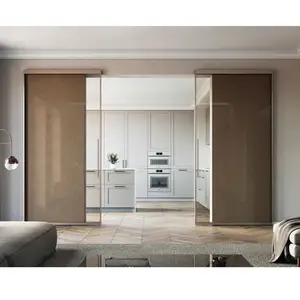 Hdsafe porta deslizante de alumínio, estrutura moderna personalizada, branca e dourada, porta deslizante de alumínio para banheiro, cozinha, cloakroom, porta de vidro