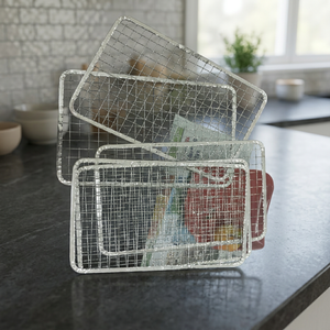 Grille de barbecue jetable en fil d'acier inoxydable avec design rond et rectangulaire - Antiadhésive, facile à nettoyer, résistante à la chaleur, haute qualité - Product Image 3