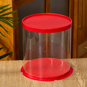 <span class=keywords><strong>7</strong></span> Zoll Rote Runde Hohe Transparente Kuchenbox, Hohe Backwarenboxen für Hochzeit, Geburtstag, Party-Behälter - Product Image 5