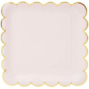 Assiettes carrées modernes de 9 pouces pour fêtes, en papier pastel scintillant avec bord festonné doré, vaisselle mignonne très vendue - Product Image 5