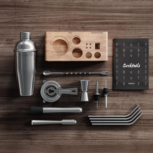 Ensemble d'accessoires de mixologie en métal haut de gamme, kit de shaker Boston, cuillère de bar, pilon à cocktail, ensemble de barman pour la maison - Product Image 3