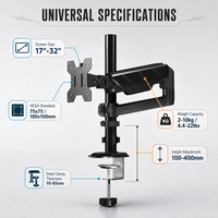 Nouveau support d'écran unique pour bureau à domicile, bras de moniteur à ressort à gaz en métal noir entièrement articulé et inclinable à 90° pour écrans de 17 à 32 pouces
