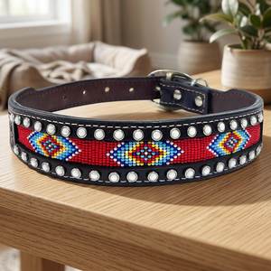 Collar para Perro de Cuero Genuino con Remaches y Cuentas Estilo Western, Lujoso, Duradero, Multifuncional, Ligero y Acolchado con Malla Suave - Product Image 3