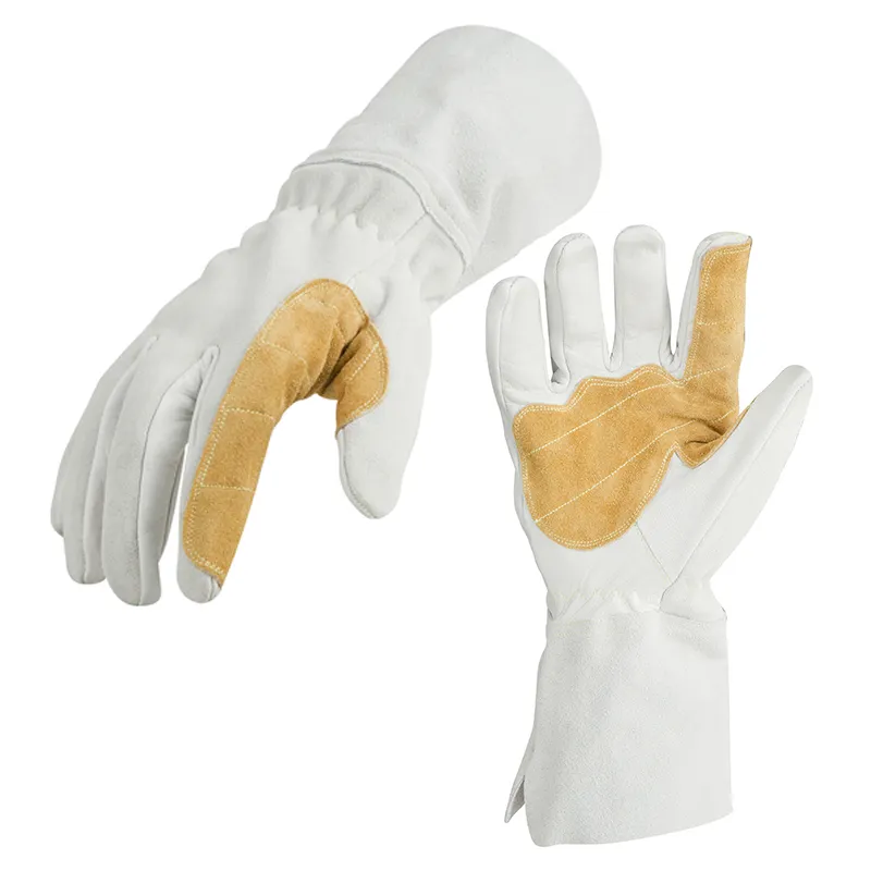 Guantes de soldadura de cuero de piel de cabra de grano superior suave de 41cm piel de cabra Kevlar costura TIG soldador manopla guantes de soldadura