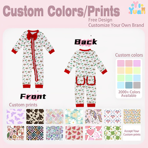 Combinaison longue à coupe droite pour petite fille, avec volant avant et fermeture éclair, imprimé graphique sur le thème de Noël, personnalisation du logo acceptée - Product Image 3