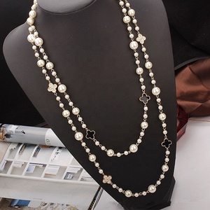 Collar Largo Estilo Coreano Moyamiya, <span class=keywords><strong>Cadena</strong></span> de Aleación con Piedras Naturales, Chapado en Oro Rosa, Mariposa, Perlas de Doble Capa - Product Image 2