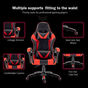 Höhen verstellbarer um Grad drehbarer PC-Stuhl Ergonomischer Computers piel stuhl aus schwarzem und rotem Pu-Leder - Product Image 3