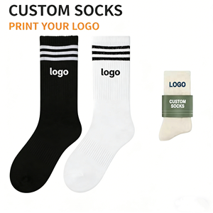 Chaussettes <span class=keywords><strong>de</strong></span> sport en coton <span class=keywords><strong>à</strong></span> col ras du cou pour femmes et hommes, avec logo personnalisé brodé, jacquard rayé et lettres - Product Image 1