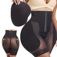 Culotte amincissante taille haute effet ventre plat avec coussinets de hanche amovibles, contrôle 4 rangées de boutons, en tissu nylon élasthanne et fermeture avant à crochets