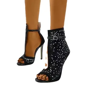 Op Maat Gemaakte Luxe Sexy Nieuwe Mode Nieuwe Mode Crystal Design Hoge Hakken Peep Toe Groothandel Nieuwe Designmodellen