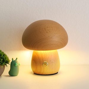 Factory Wholesale Durable Hickory Wood <b>Portable</b> <b>Table</b> Lamp-Outdoor & Hotel Use Dimmable Remote Control Creative Mushroom Design - Product Image 5