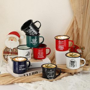 Ly cà phê kim loại tráng men cao cấp 12oz màu đỏ đen xanh lá cây tím, in logo thiết kế tùy chỉnh, viền thép không gỉ, dùng cho cắm trại - Product Image 5