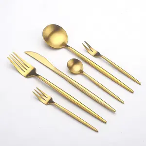 wholesale Portuguese cutlery factory events rental cubiertos stainless steel spoons forks knives gold flatware set for wedding