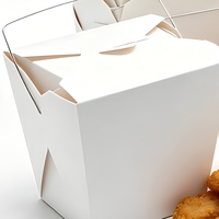 Boîte à emporter en papier blanc jetable, conteneur alimentaire chinois, boîte en papier pour nouilles et riz avec poignée en fil métallique