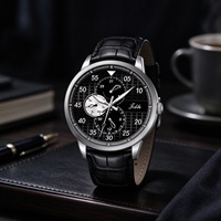 Herren Multifunktionale Quarz-Armbanduhr Edelstahlgehäuse Echtlederarmband Klassische Business-Herrenuhr